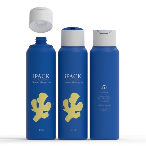 Dark Blue Leak Proof Round Disc Cap Plastic Shampoo 475ml Shower Gel PE Packaging Bottle with Press Cap