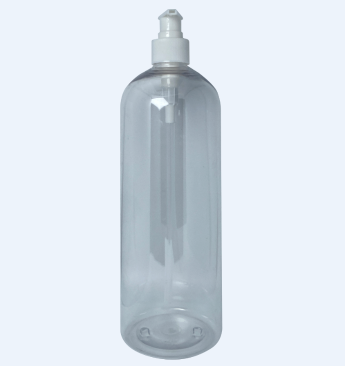 Clear 700ml bullet PET plastic pump bottle for shampoo and conditioner