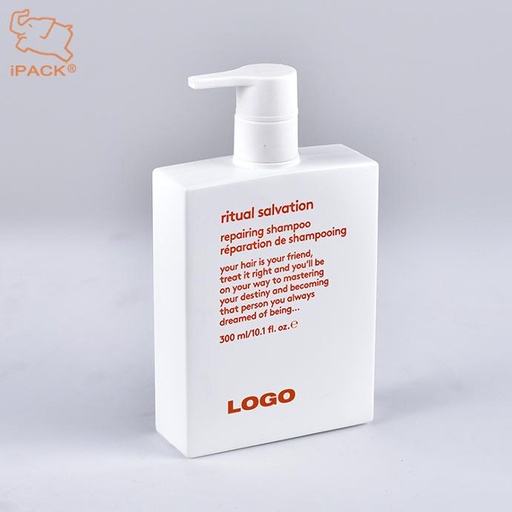 HDPE Plastic Square Bottle 300ml Shampoo Packaging Lotion Bottles With Pump