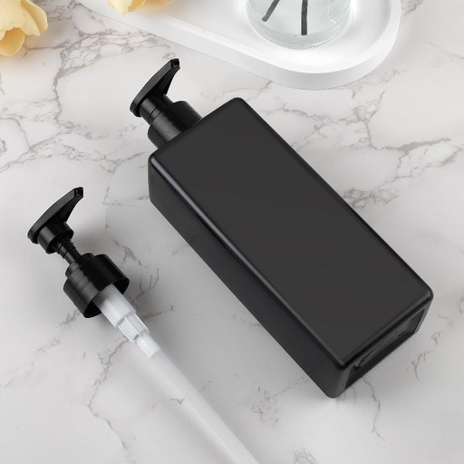Luxury 600ml empty flat square black PET plastic cosmetic pump lotion body wash shampoo bottles